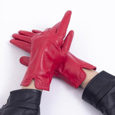 China Factory Wholesale Plain Winter Ladies Wine Red Color High Quality Leather Gloves for sale