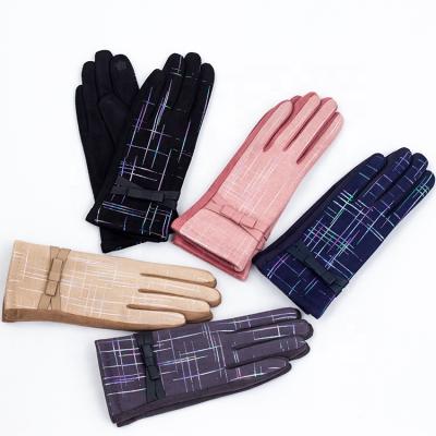 China Elegant Plain Winter Women Colored Stripes Gloves With Bow Embroidery Touch Screen Gloves for sale