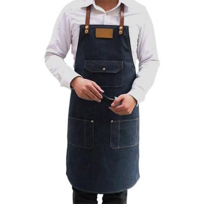 China Eco-Friendly French Navy Blue Made In China Denim Apron Bartender Cafe Bistro Uniform Apron for sale