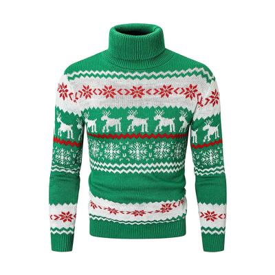 China 2021 Wholesale Warm Turtle Neck Elk Knitting Custom Mens Anti-wrinkle Christmas Premium Jacquard Fashion Sweater for sale