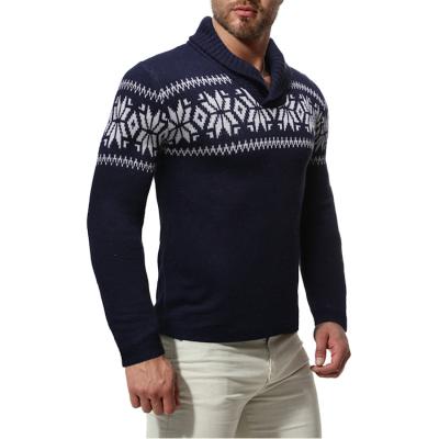 China Anti-wrinkle Winter Multiple Color Slim Fit Mens High Neck Snowflake Christmas Cotton Casual Sweater for sale