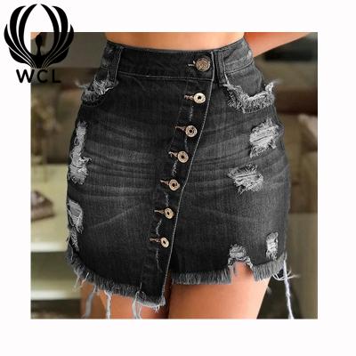 China Summer Anti-static Women's All-match Button Bag Hip Ripped High Waist Jupe Femme Denim Skirt for sale