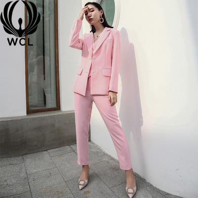 China Elegant Three Piece Slim Fit Office Party Anti-Wrinkle Business Blazers Suits Pink Women Wedding Party Elegant for sale