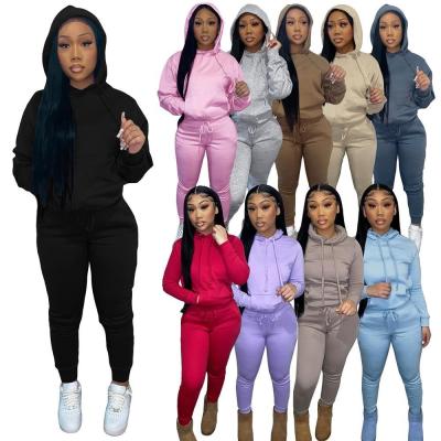 China QUICK DRY Women Long Sleeve Pullover Sweatshirt Drawstring 2 Piece Tracksuit Jogger Sweatpants And Hoodie Set for sale