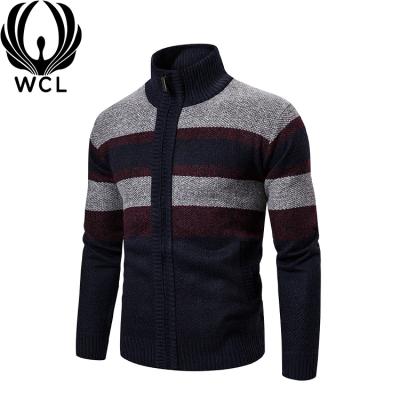 China Anti-wrinkle striped cardigan collar men casual zipper knitted plus size comic for mens sweatshirt sweaters for sale