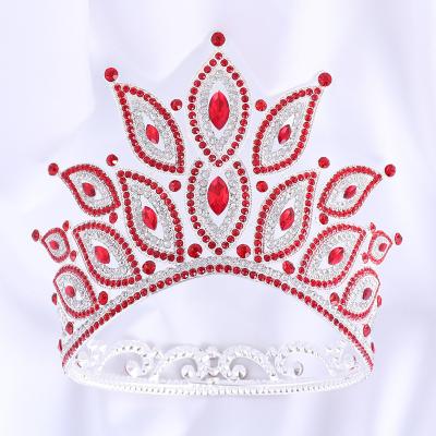 China Wedding Red Crown and Queen Crystal Silver Pageant Wedding Bride Headdress Large Luxury Baroque Rhinestone for sale