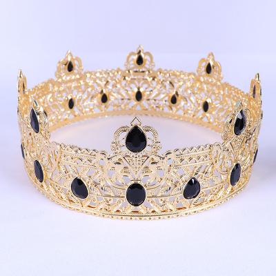 China Wedding Baroque King Crown Crystal Round Crown Male Show Hair Accessories for sale