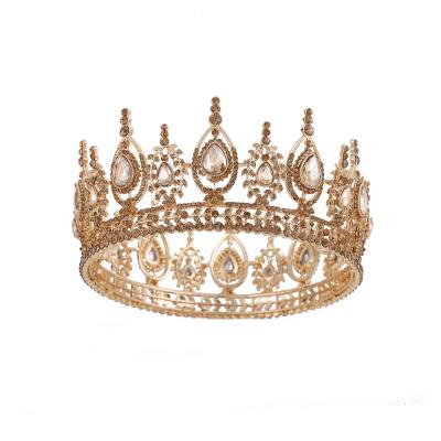 China Wedding Baroque Crown Hair Accessories 2023 Crystal Round Crown Beauty Pageant Bridal Crown Hair Accessories for sale