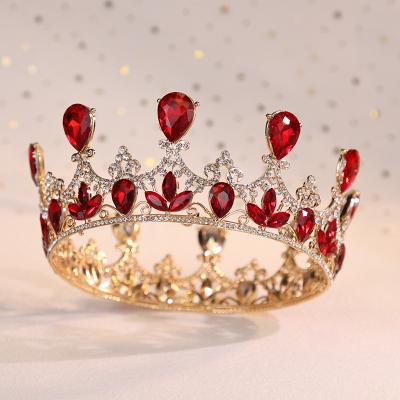 China Wedding News Ruby Crystal Beauty Pageant Round Crown Bride Baroque Headdress Women's Hair Accessories for sale