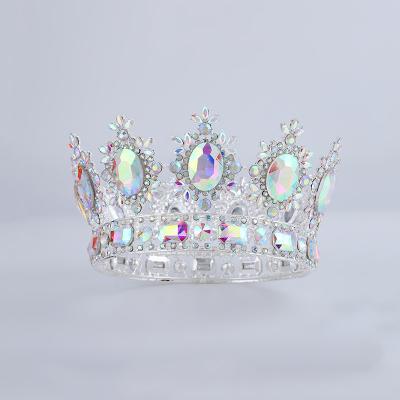 China Wedding News Ruby Crystal Beauty Pageant Round Crown Bride Baroque Headdress Women's Hair Accessories for sale