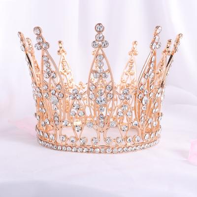 China Wedding hot new fashion style bride headdress alloy round baroque rhinestone bride crown for sale