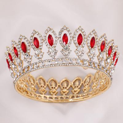 China Wedding Glorious Simulated Ruby Red Crystal Pageant Full Circle Crowns Gold Bridal Tiaras for sale