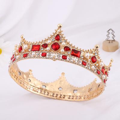 China Wedding full round rhinestone Crystal Baroque Bride Crown pearl new style bridal headdress alloy headdress court for sale