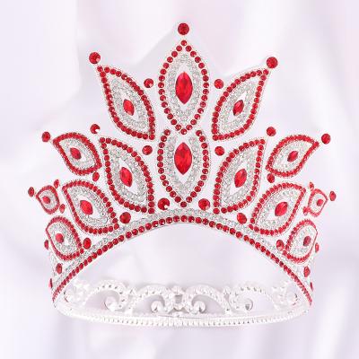 China Wedding luxury crystal headdress bride beauty pageant rhinestone headdress red crown for sale