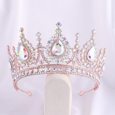 China Wedding Baroque Bride Crown ab Color Crystal Large Crown Beauty Pageant Crown Hair Accessories for sale