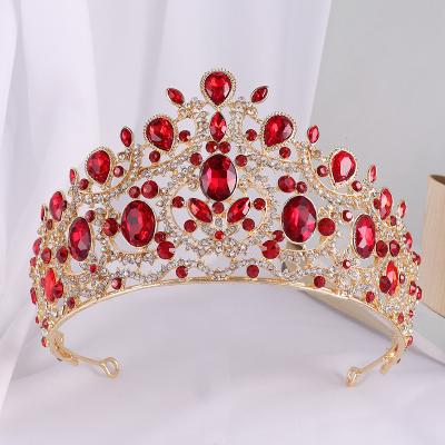 China Wedding Red Green Blue Crystal Big Crown Beauty Pageant Bridal Baroque Crown Hair Accessories for sale