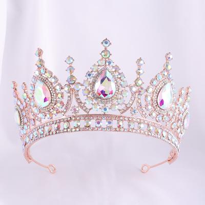 China Wedding Baroque Bride Crown ab Color Crystal Large Crown Beauty Pageant Crown Hair Accessories for sale