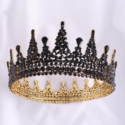 China Wedding New Black Court To Style Bridal Headdress Tiaras Ally Full Circle Round Rhinestone Baroque Bridal Crown for sale