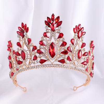 China Wedding Blue Red Green Crystal Big Crown Pageant Crown Baroque Ball Pageant Crown Bride Headdress Hair Accessories for sale