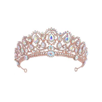 China Crystal Large Crown Beauty Pageant Crown ab color crown hair accessories Baroque Amazon Bride Wedding for sale