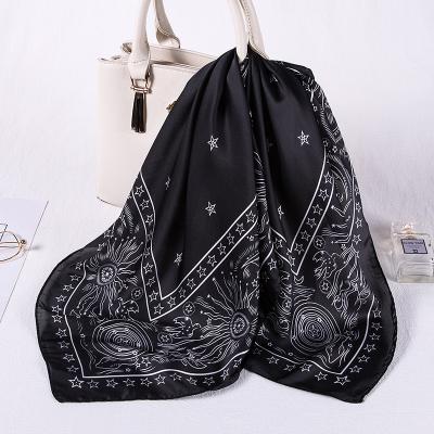 China High Quality Polyester Satin Silk Square Scarf 70*70cm Women Euro Style Small Floral Hair Scarf Spring Winter Gift For Festival for sale