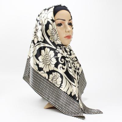 China Large Stain Chiffon Square Scarf Muslim Headscarf Satin Imitate Silk Arab Print Square Shawl Silk 2020new High Quality Women Hijabs Winter for sale