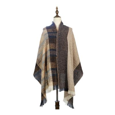 China Polyester 2021 Wholesale Women Girl Loop Warm Oversized Blanket Poncho Scarf Shawl Cape Vintage Yarn for sale