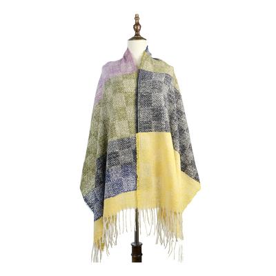 China Wholesale Newest Brand Winter Polyester Fashion Women's Acrylic Thick Warm Poncho Scarf Shawl Cape 2021 Vintage Blanket Oversize Hot Sale for sale