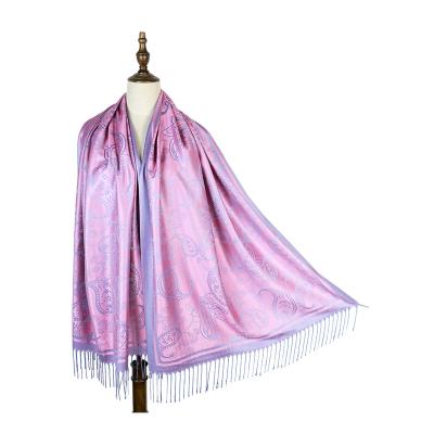 China Cashmere wholesales women pashmina cashmere shawl jacquard along kashmir woven floral shawls spring fall shawls for sale