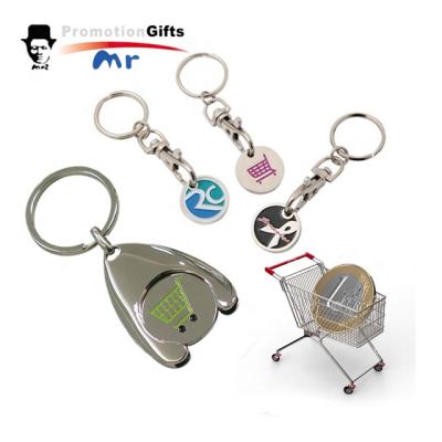 China Promotion Metal Shopping Cart Canadian Brand Coin Key Chains , Custom Supermarket Trolley Coin Stamping Key Rings for sale