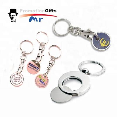 China New Fashion Europe Classic Shopping Trolley Coin Key Ring Metal Zinc Alloy Silvery Key Chains Token Key Chain Hot Sale for sale