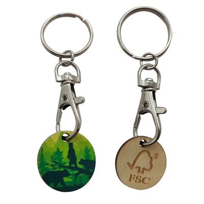 China Factory Price Token Gifts Wooden Coin Key Chain Souvenir Personalized Custom Logo Trolley Coin Keyring Mute Key Chain for sale