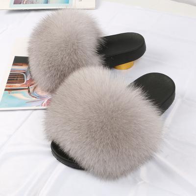 China Wholesale Latest Women Waterproof Indoor Slippers Fox Fur Slides Sandals for sale