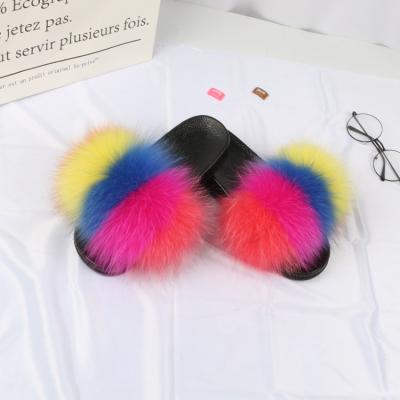 China Hot Sale Customized Waterproof Fox Fur Slide Mixed Colors Fluffy Slippers for sale