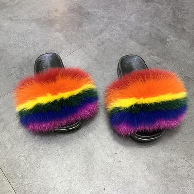 China Waterproof Cute Colorful Silver Furry Fox Furry Slippers Kids Large Fluffy Slides For Baby for sale