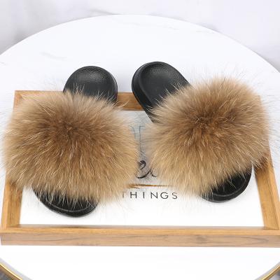 China Waterproof Women Spring Real Furry Genuine Fox Fur Sandals Slides Slippers for sale