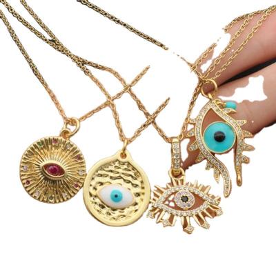 China 2021 TRENDY Trendy Gold Filled 18K Gold Plated Stainless Steel Blue Turkish Eye Aches Necklace for sale