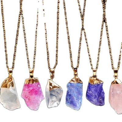 China Hot Selling FASHIONABLE Handmade Stone Natural Rough Stone Quartz Amethyst Necklaces Pendant Necklace Tear Drop for sale