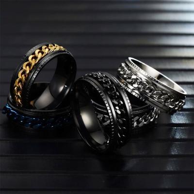 China CLASSIC Chain Rotating Stainless Steel Basketball Ring Mens Rings Silver Party Anillo Championship for sale