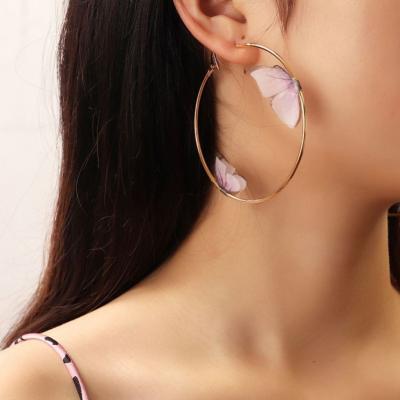 China Wholesale Romantic Women's Beach 3D Tulle Summer Double Double Butterfly Earrings 2021 New Big Circle Earrings for sale