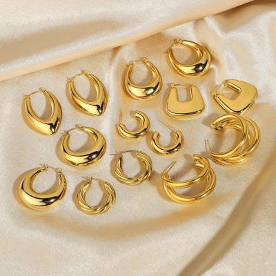 China FASHIONABLE Women Jewelry Earring Set Trend Twisting Stainless Steel 18k Gold Plated Thick Circle Earrings Wholesale for sale