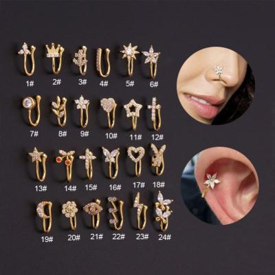 China TRENDY for Women Nose Piercing Fashion Gold Plated Non Pierced Nose Ring Ear Clip Zircon Butterfly Non-Piercing Nose Cuffs Jewelry for sale