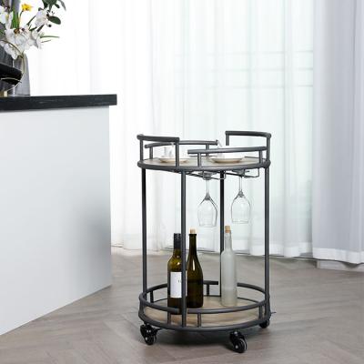 China Modern Industrial Wine Bar Cart For Home Mobile 2 Tire Bar Cart Round Cart for sale