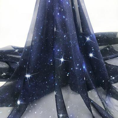 China Soft Blue Star Chiffon 150cm Wide Breathable Sky Star Print Tulle For Dresses Skirts Shirts By The Meter for sale