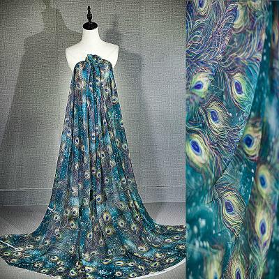 China Stretch Fashion Malachite Green Peacock Feather Stretch Tulle Dress Performance Dress Fabric, By The Meter for sale