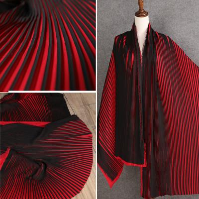 China Reddish Black Stripe Chiffon Fabric Ruffled Pleated Solid For Dress Garments Materials, By The Meter for sale