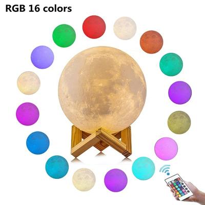 China Modern 3D Moon Lamp 16 Colors RGB Printing Rechargeable LED Night Light For Home Decoration With Remote Control for sale