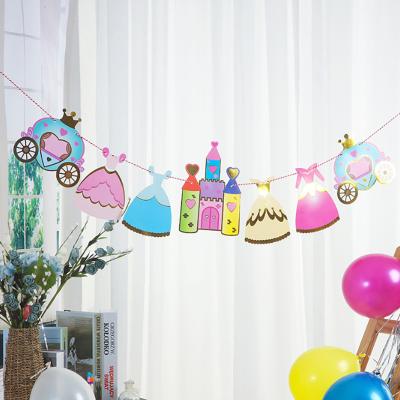 China Princess Castle Party Flag Decorations Paper Children's Day Birthday Party Pulling Pumpkin Car Flower Baby Party Decoration for sale