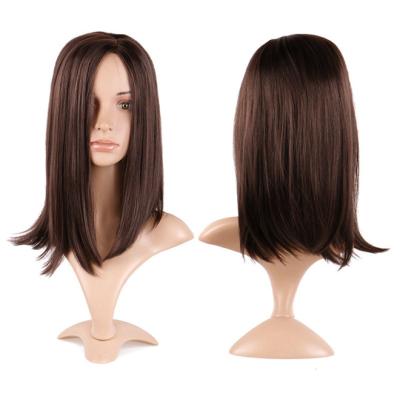 China Good Quality 16inch Brown Nature Practical Professional Fiber High Piece Synthetic Hair Wig for sale