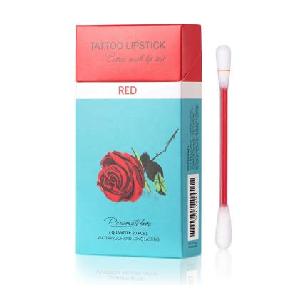 China Custom LOGO 20 PICTURE/Box of cotton swab lip gloss lip color cotton swab red portable waterproof 0.15ml*20 lip tint solution for sale